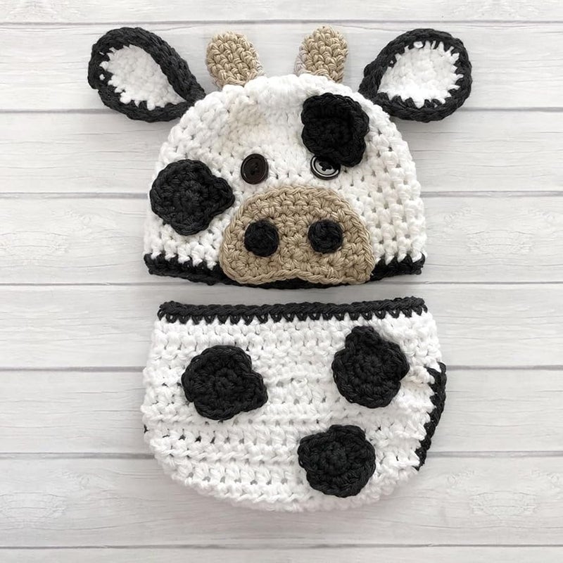 Crochet Cow Hat Shorts Outfit Set Newborn Photography Animal Costume Photo Props - Image 5